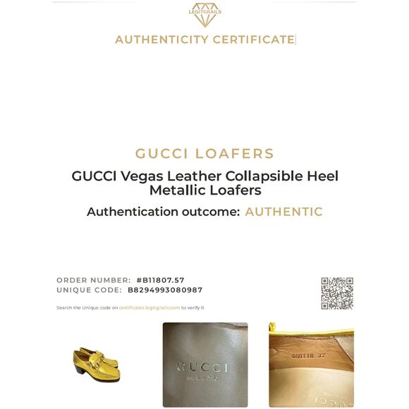 GUCCI Vegas Horsebit Collapsible Heel Metallic Leather Loafer 37 - Picture 11 of 14